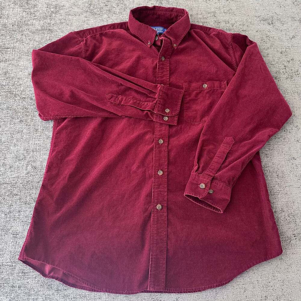Pendleton Shirt Mens Large Maroon Burgundy Corduroy Long Sleeve Button Down